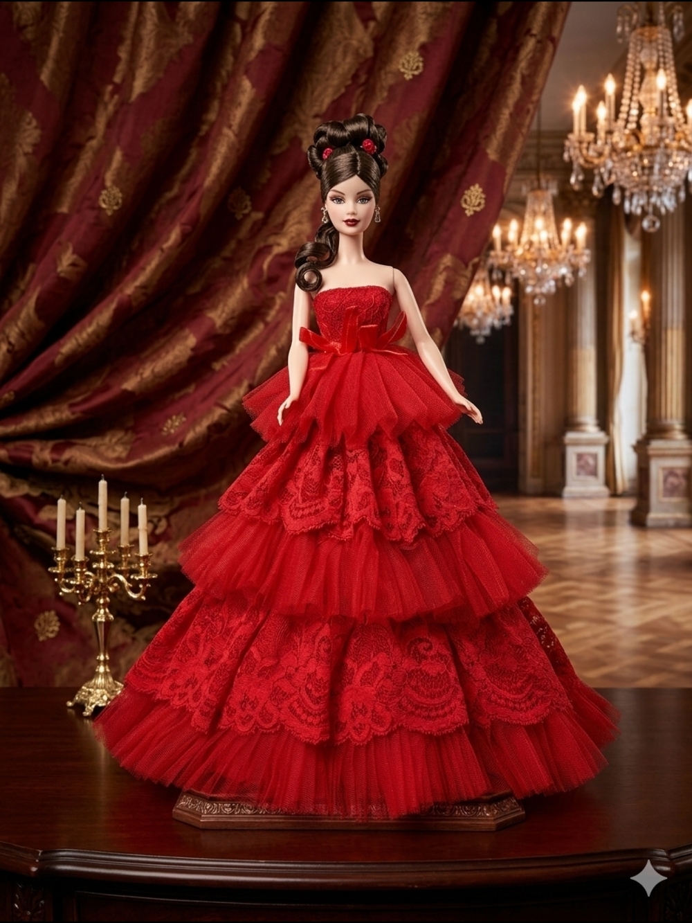 Vintage The Rose Barbie Restyled Red Ruffle Gown